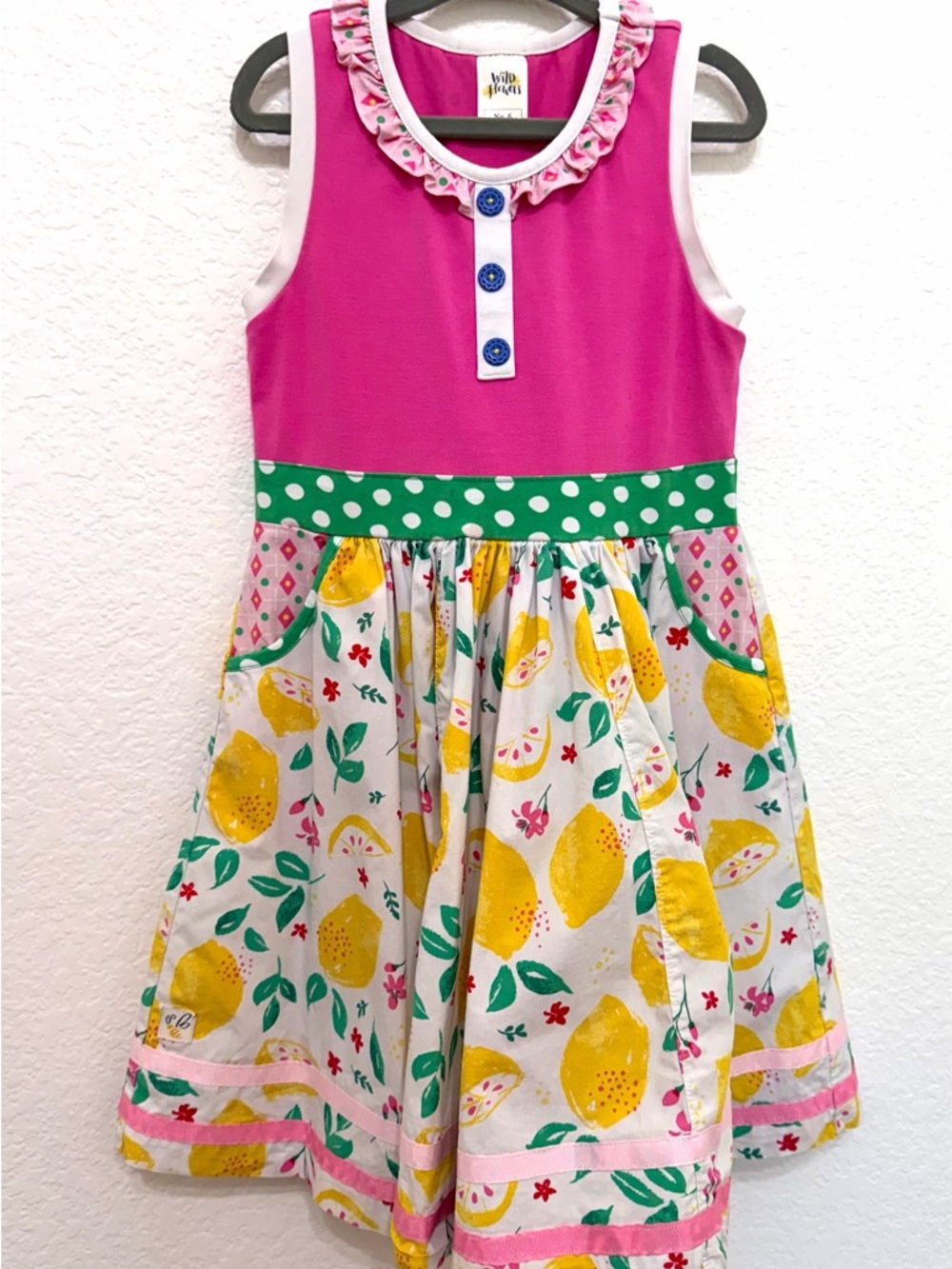 Wildflowers dress size 6 Pink & Lemon Girls' Sleeveless Dress great condition